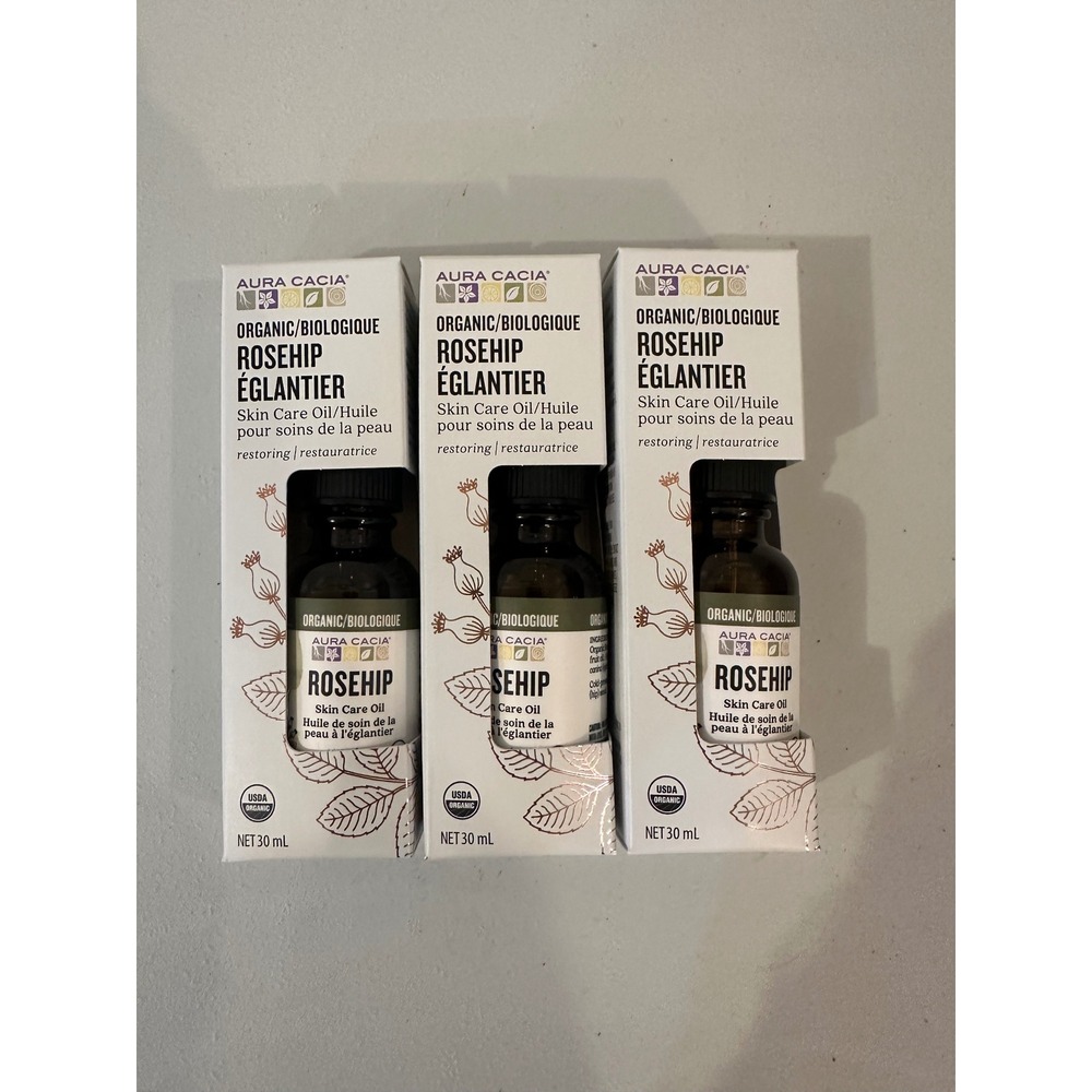3 Pack Aura Cacia Organic Rosehip Skin Care Oil Restoring 30mL 1 fl oz Each
